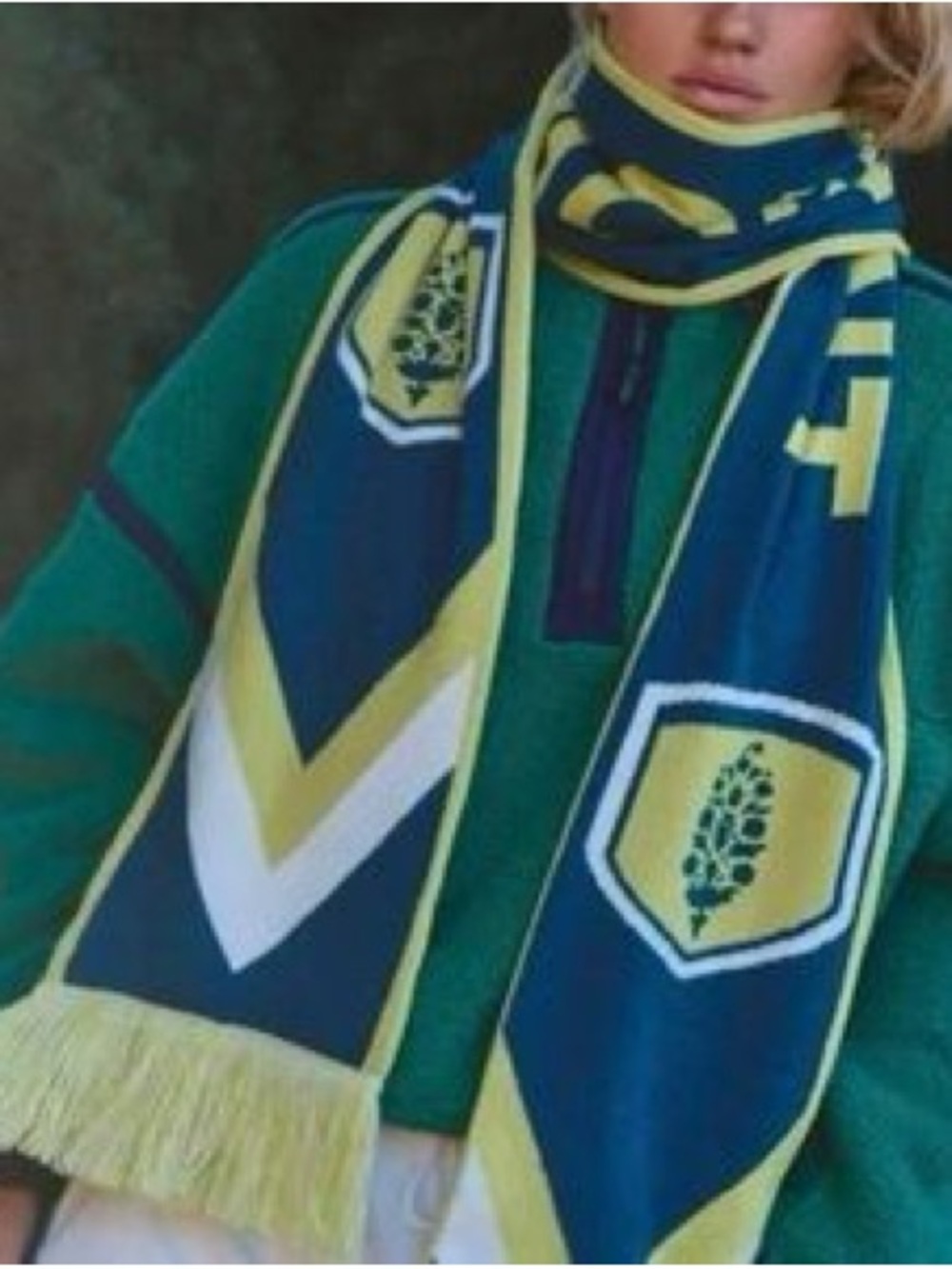 NWOT FP Movement by Free People Navy and Yellow Crest Knit Scarf